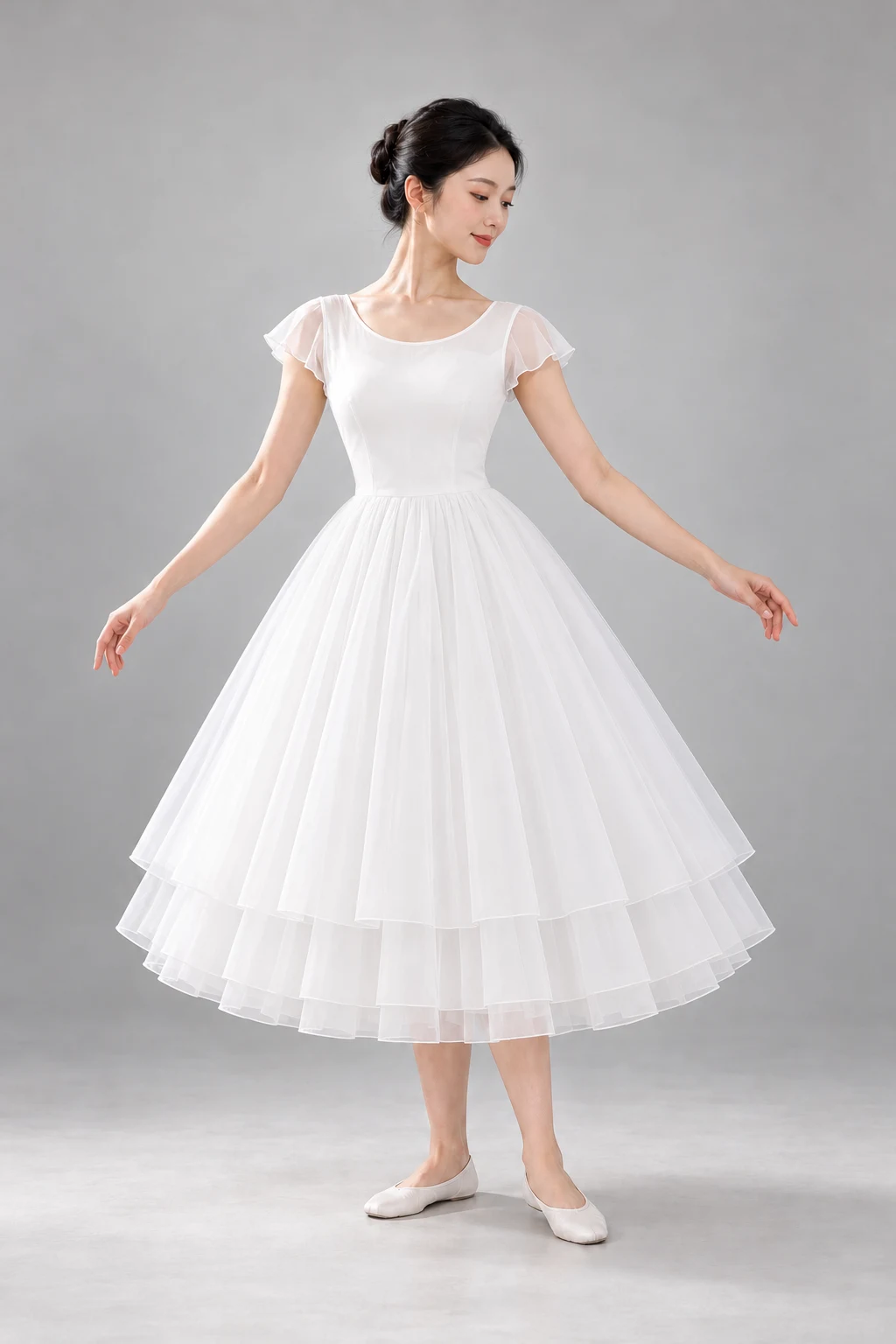 AI-assisted design concept: Romantic Ballet-Inspired Bell-Skirt Dress