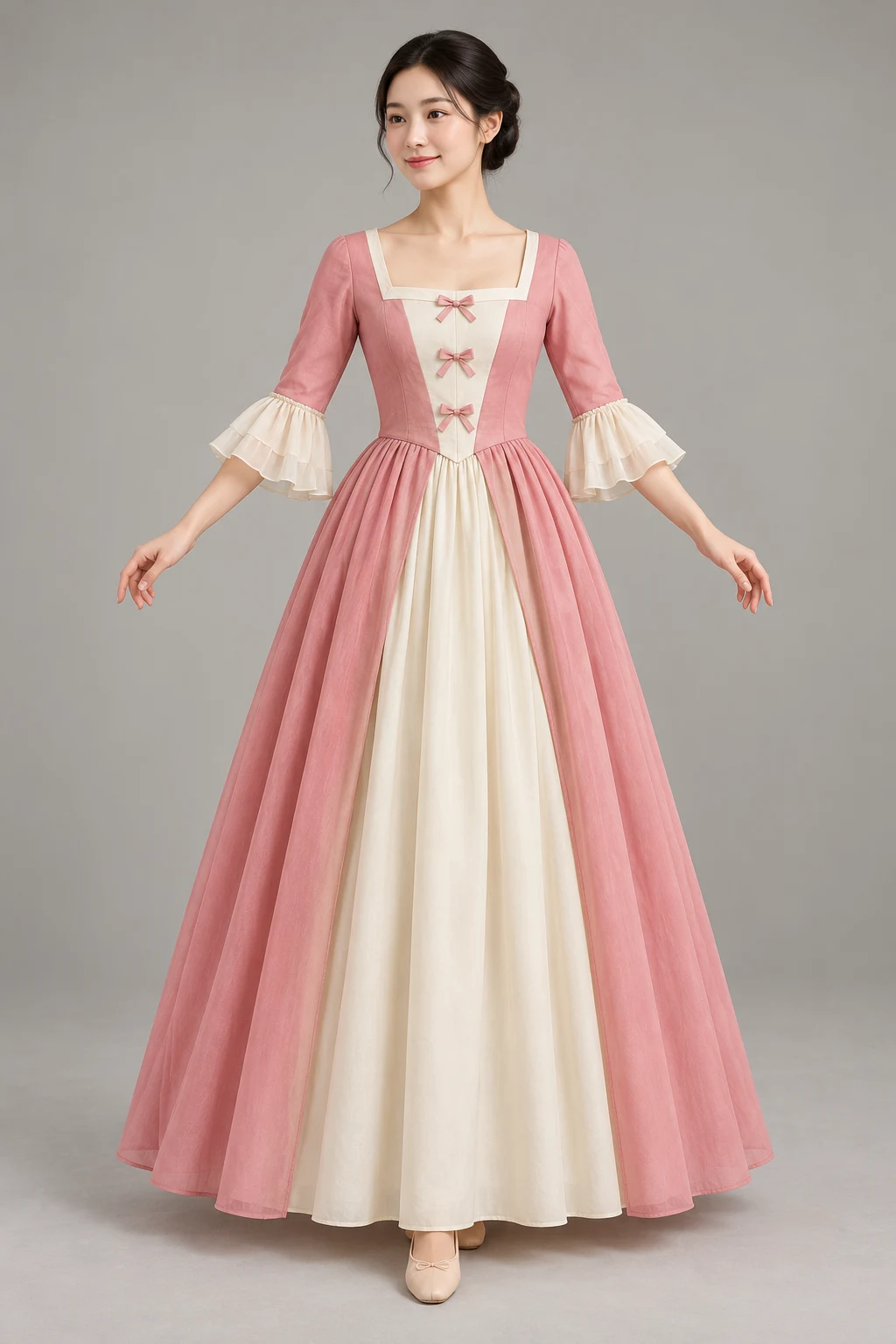 AI-assisted design concept: Rococo-Inspired Open-Skirt Gown