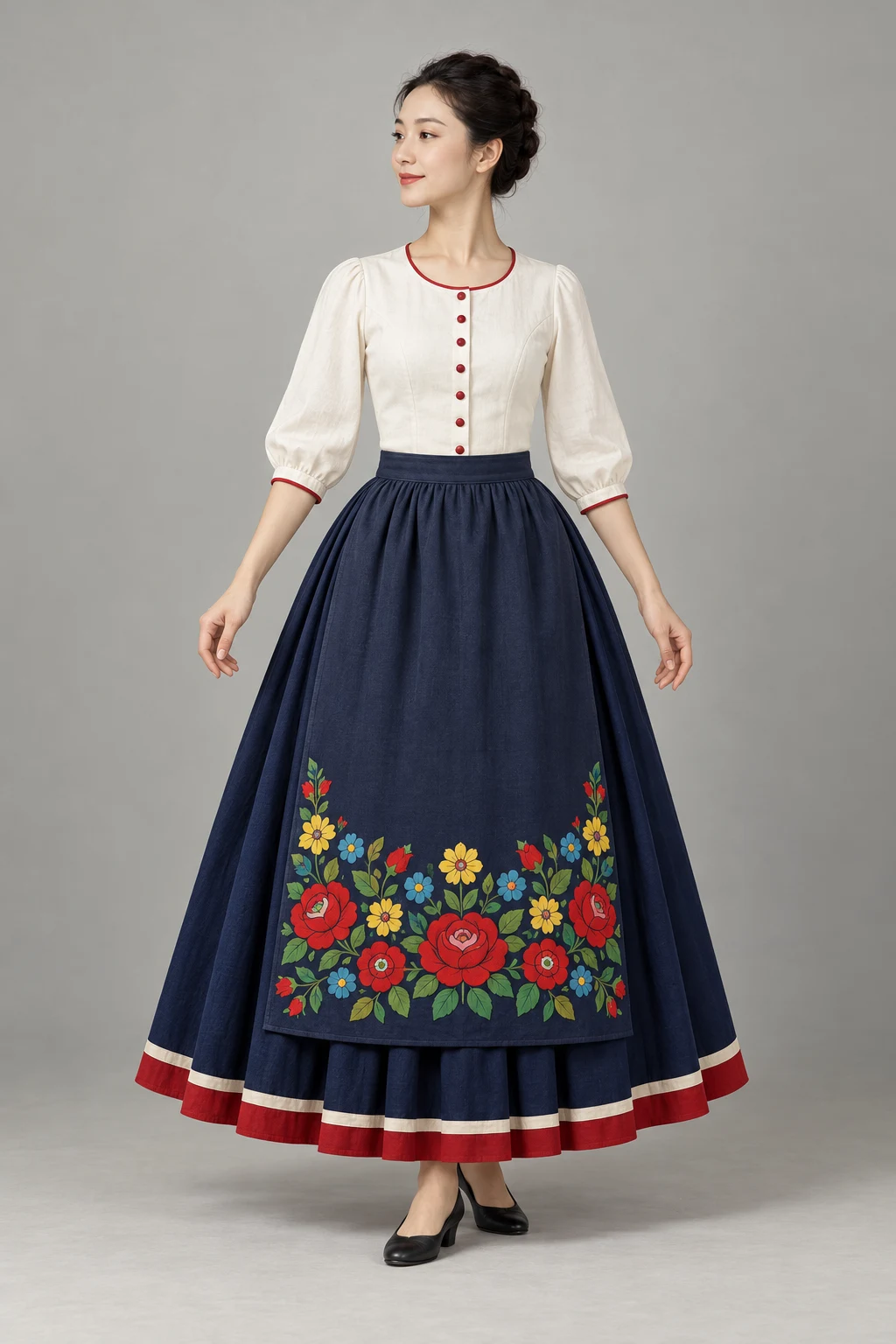 AI-assisted design concept: Matyó-Inspired Floral Apron Ensemble