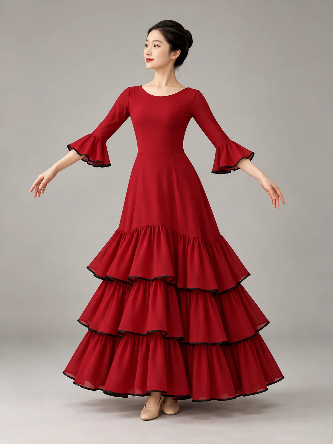 AI-assisted design concept: Andalusian-Inspired Flounce Dress