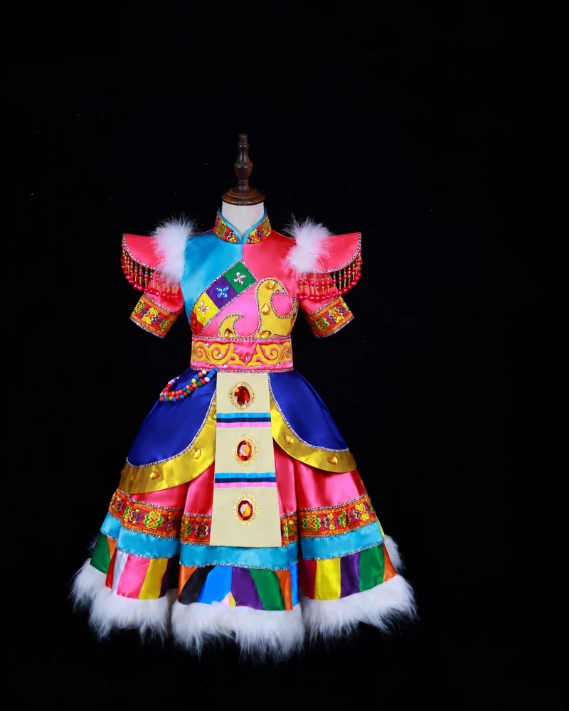 Multicolor Structured-Shoulder Stage Dress — reviewed display photograph