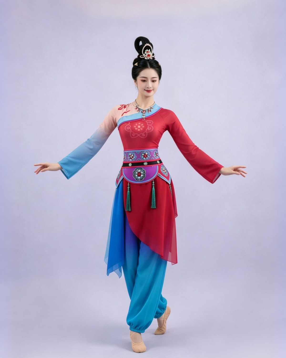 Red and Turquoise Asymmetric Dance Set — reviewed display photograph