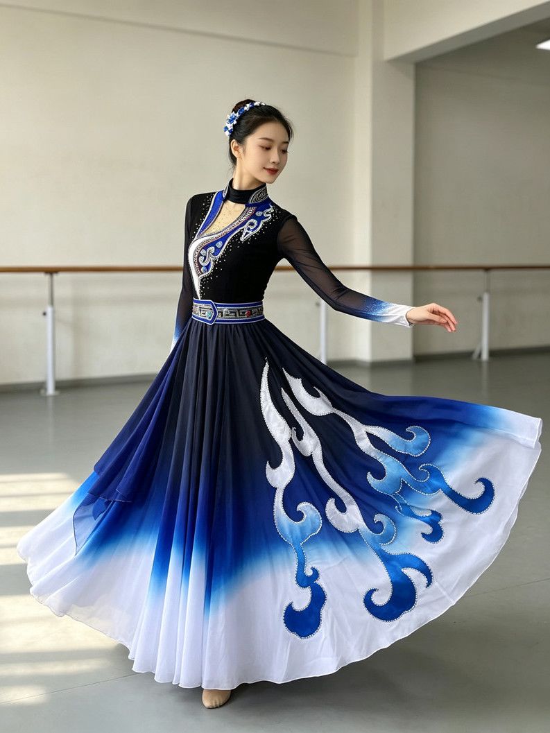 Blue Ombre Scroll-Motif Dance Dress — photograph 1