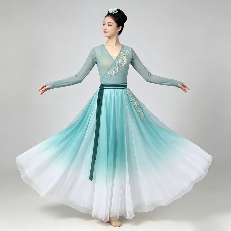 Teal Ombre Flowing Dance Dress — photograph 1