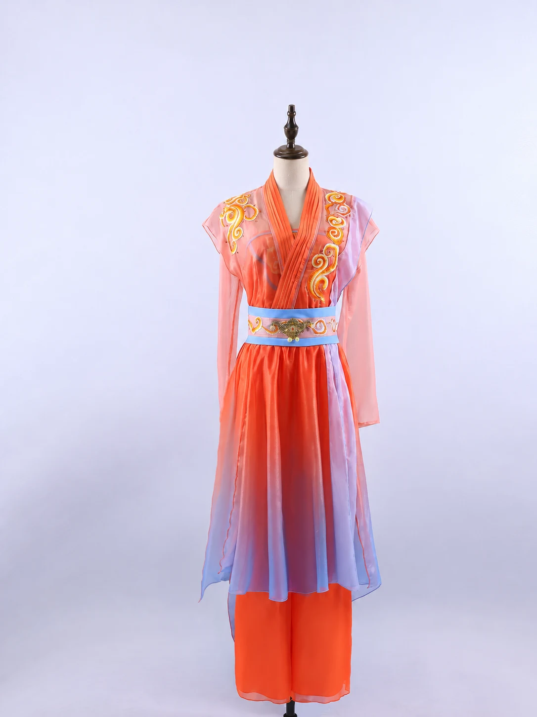 Coral and Blue Layered Dance Ensemble — retouched product photograph