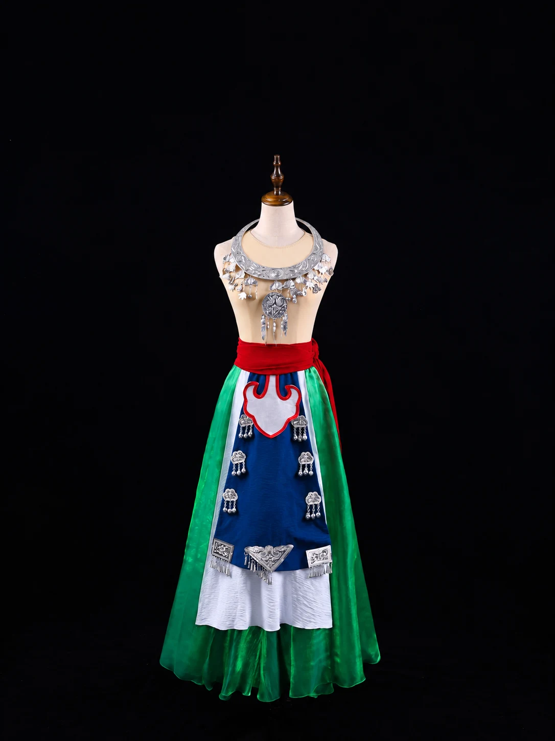 Emerald Skirt and Blue Apron Ensemble — retouched product photograph
