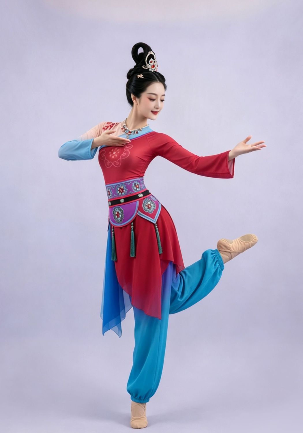 Red and Turquoise Asymmetric Dance Set — photograph 2