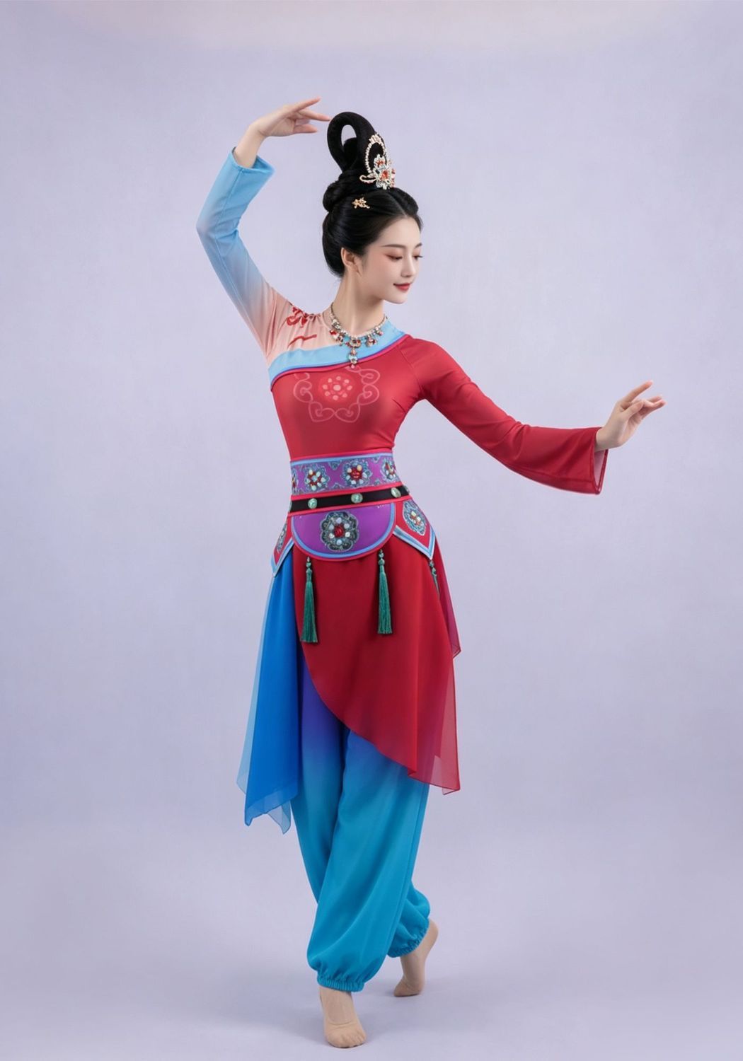 Red and Turquoise Asymmetric Dance Set — photograph 3