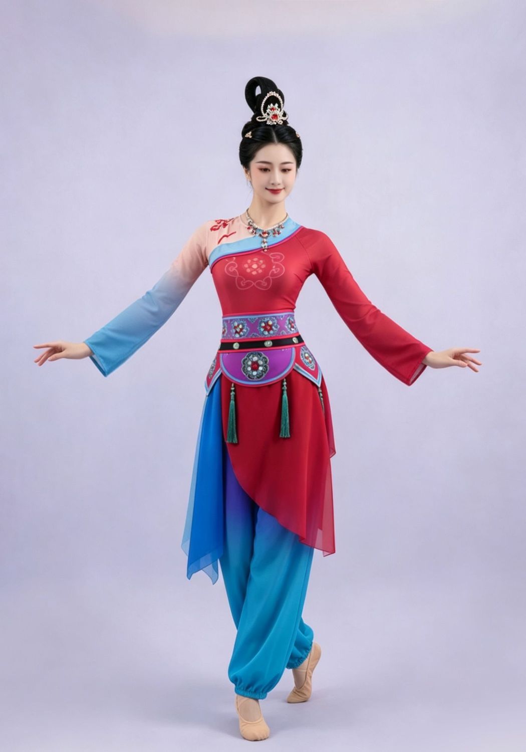 Red and Turquoise Asymmetric Dance Set — photograph 1