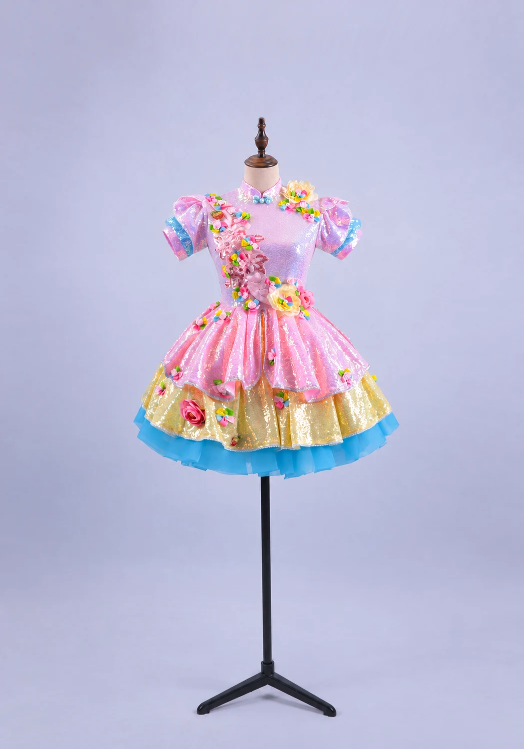 Pink Floral Tiered Stage Dress — retouched product photograph