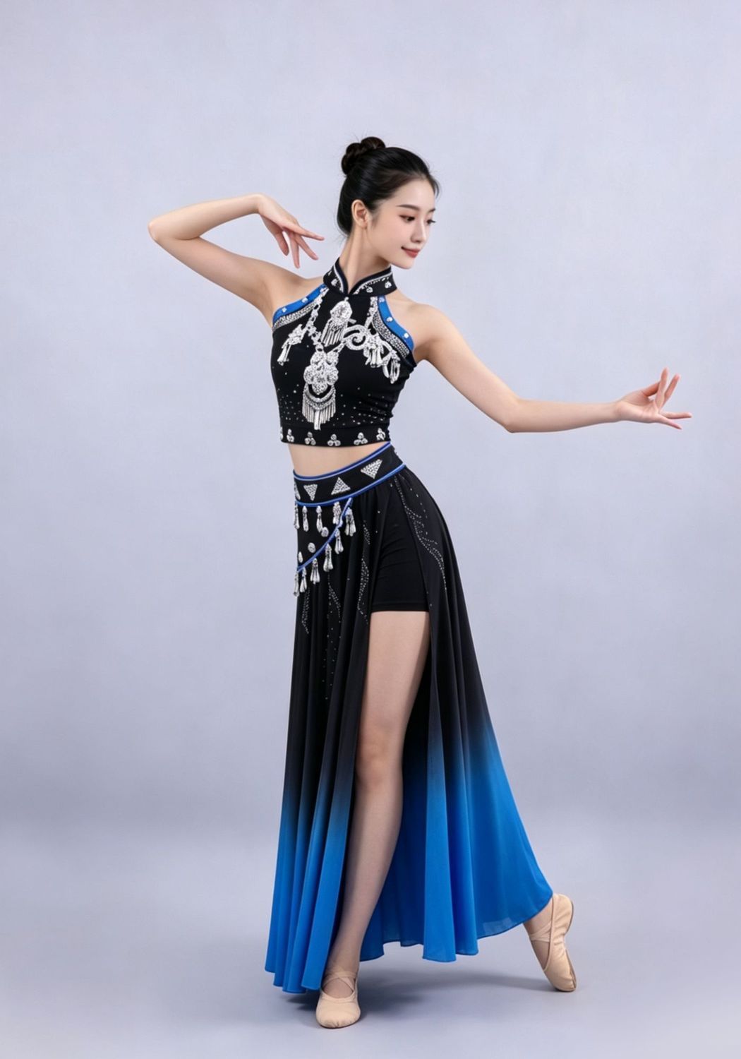 Black and Blue Split-Skirt Dance Set — photograph 2
