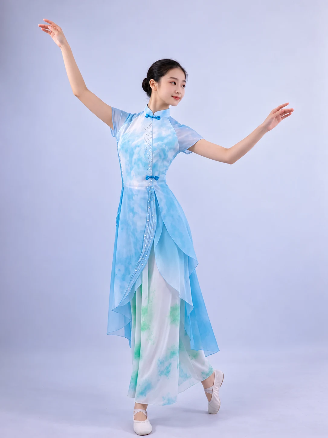 Sky Blue Layered Dance Ensemble — retouched product photograph